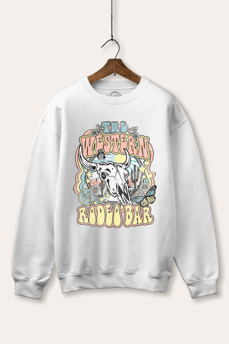 Western Rodeo Bar Retro Graphic Fleece Sweatshirt