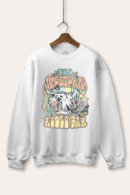 Western Rodeo Bar Retro Graphic Fleece Sweatshirt