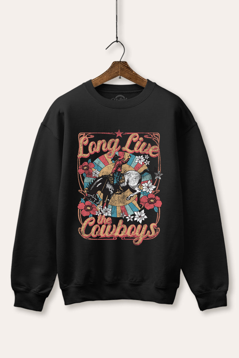 "long live the cowboys" graphic fleece sweatshirt