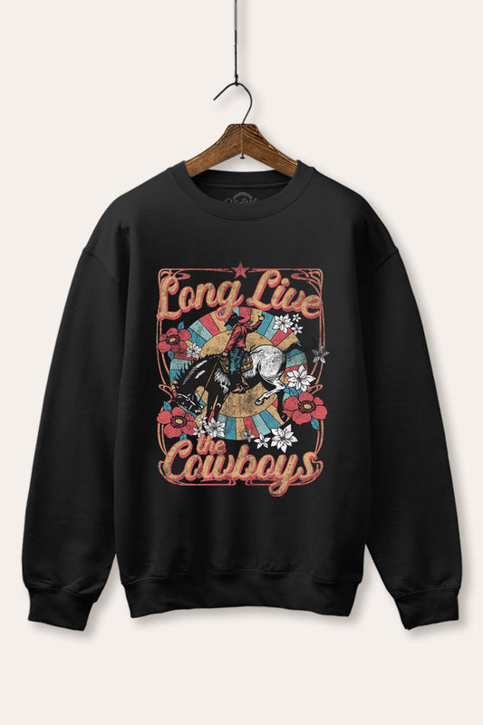 "long live the cowboys" graphic fleece sweatshirt