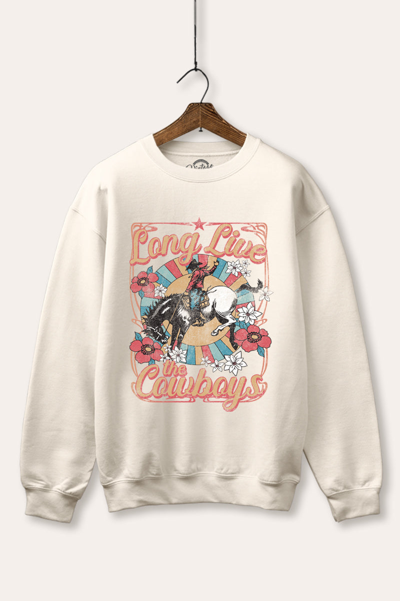 "long live the cowboys" graphic fleece sweatshirt