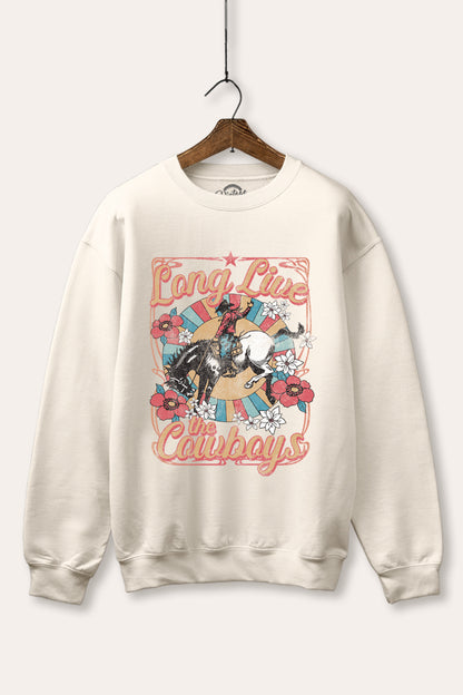 Long Live Cowboys Retro Graphic Fleece Sweatshirt