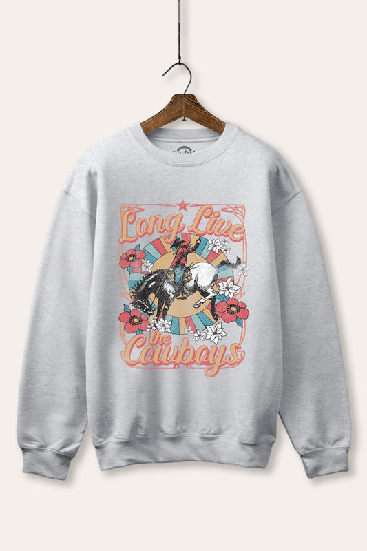 "long live the cowboys" graphic fleece sweatshirt