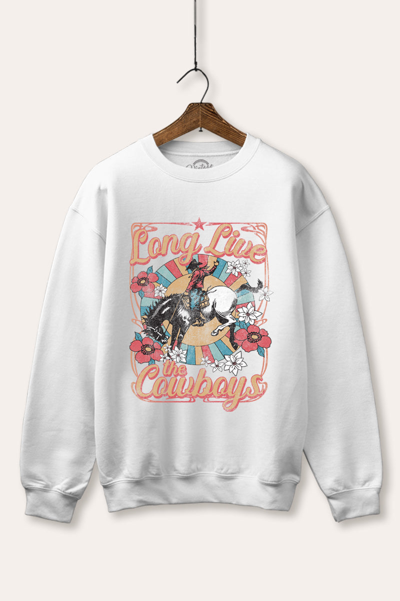 "long live the cowboys" graphic fleece sweatshirt