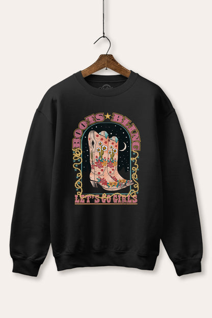 Cowgirl Boots Bling Stars Graphic Fleece Sweatshirt