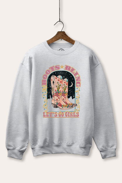 Cowgirl Boots Bling Stars Graphic Fleece Sweatshirt