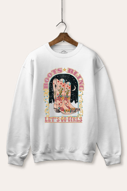 Cowgirl Boots Bling Stars Graphic Fleece Sweatshirt