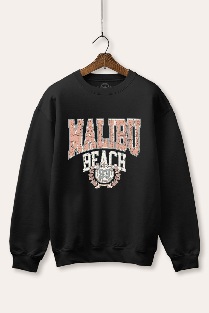 "malibu beach" typography graphic fleece sweatshirt