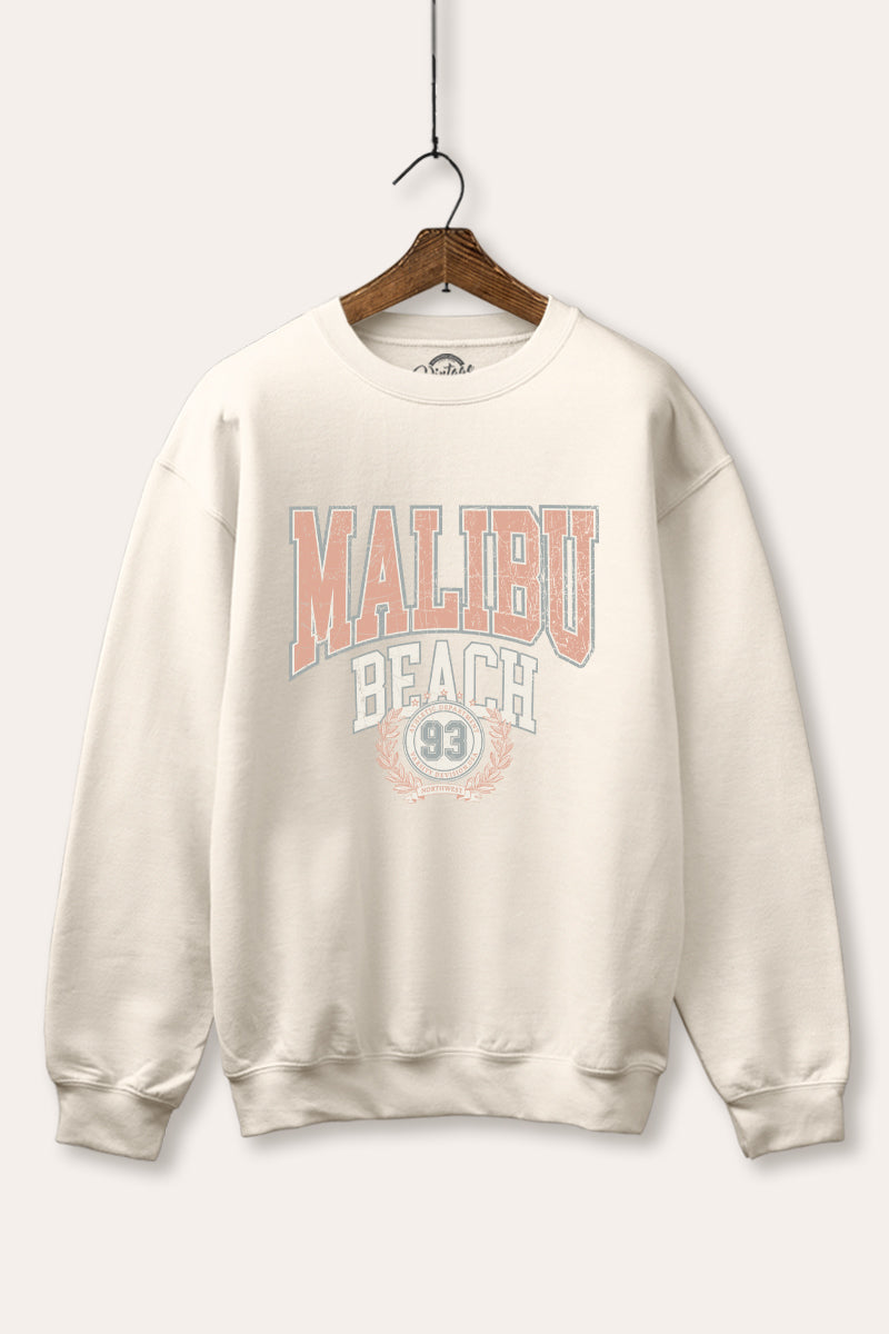 "malibu beach" typography graphic fleece sweatshirt