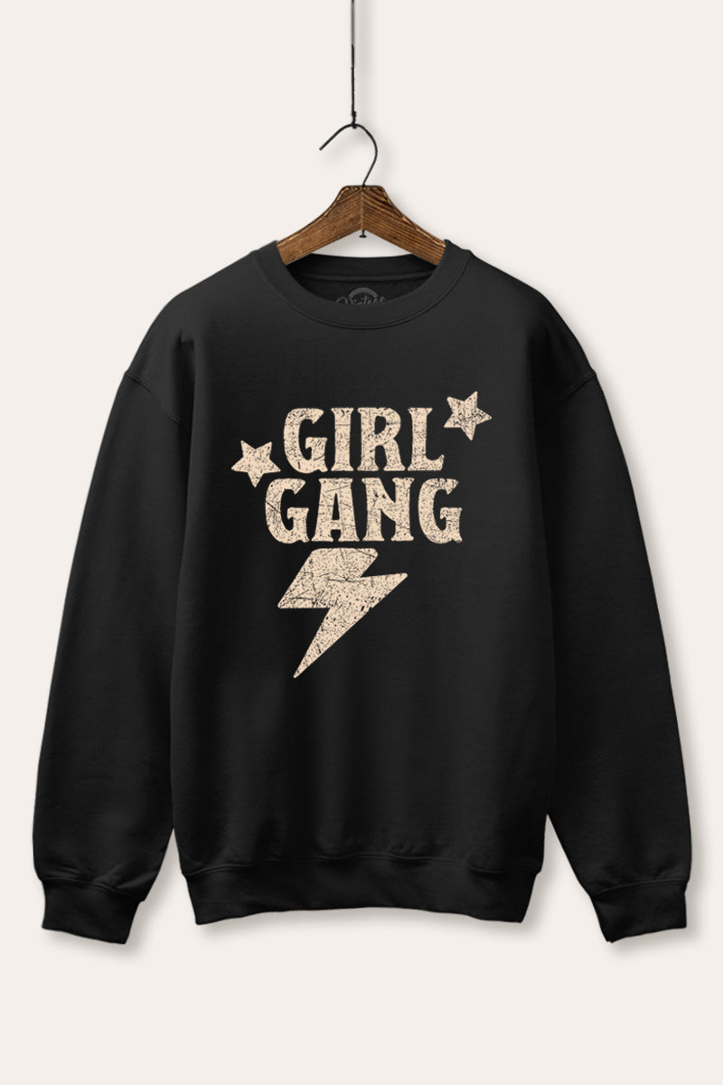 "girl gang" lightning typography graphic fleece sweatshirt