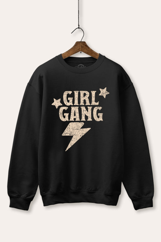 "girl gang" lightning typography graphic fleece sweatshirt