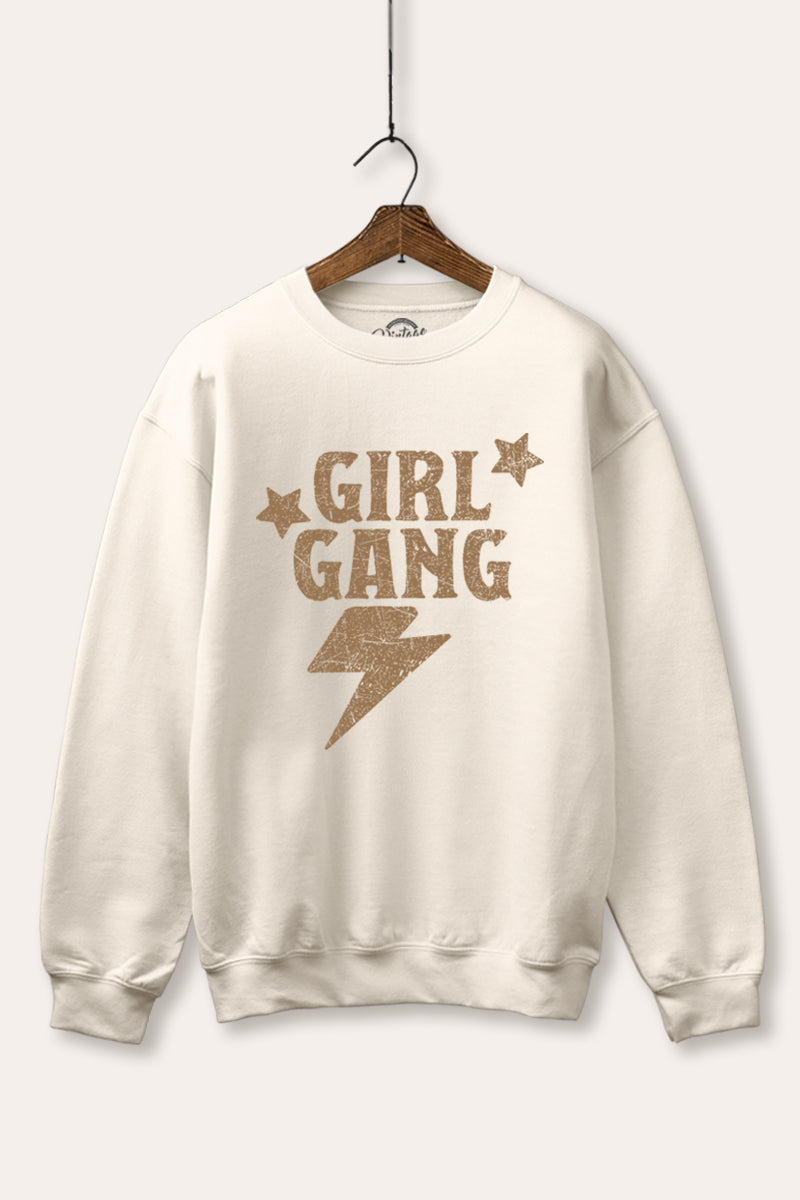 "girl gang" lightning typography graphic fleece sweatshirt