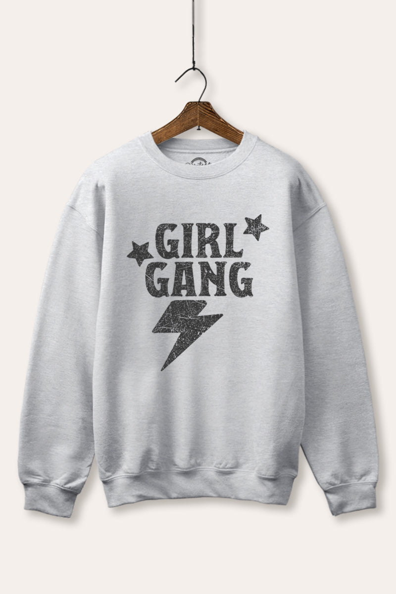 "girl gang" lightning typography graphic fleece sweatshirt
