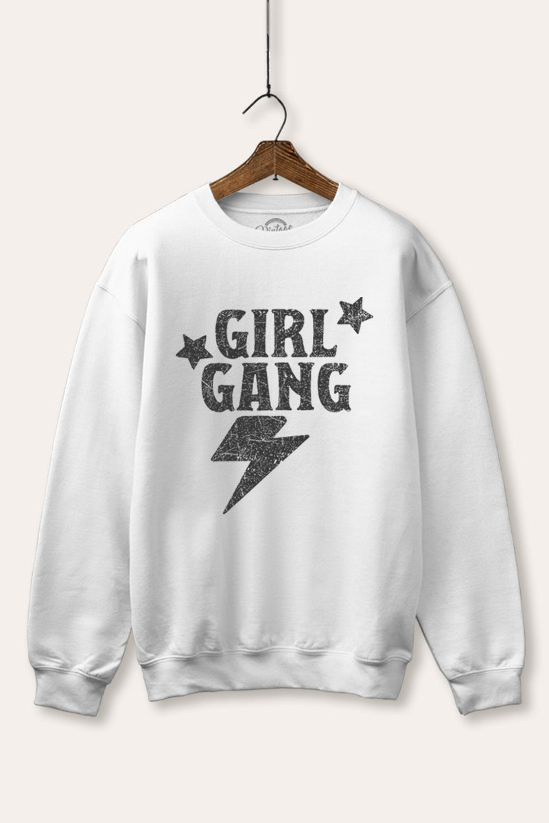 "girl gang" lightning typography graphic fleece sweatshirt