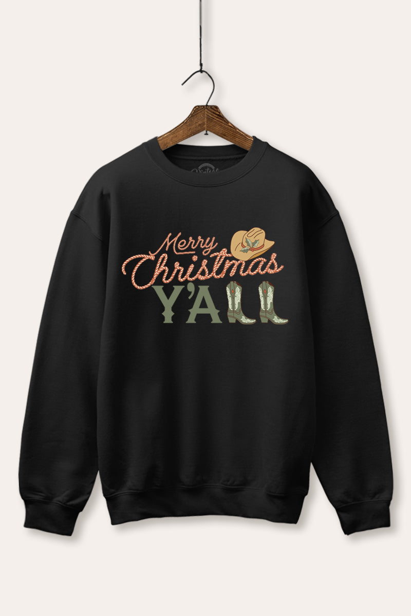 "merry christmas y'all" western graphic fleece sweatshirt