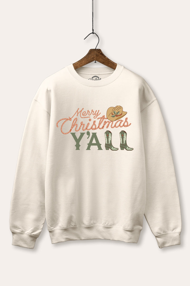 "merry christmas y'all" western graphic fleece sweatshirt