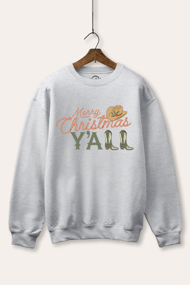 "merry christmas y'all" western graphic fleece sweatshirt