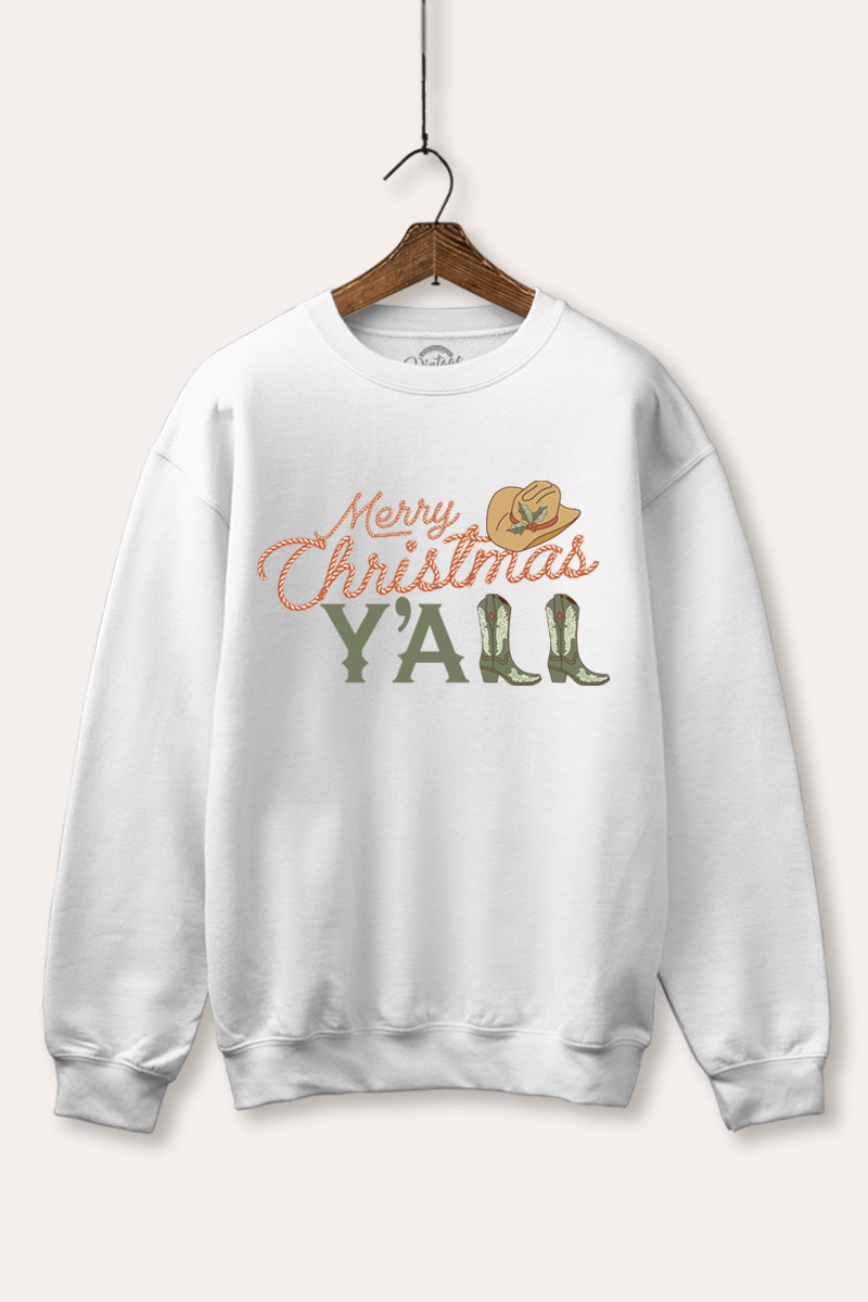 "merry christmas y'all" western graphic fleece sweatshirt