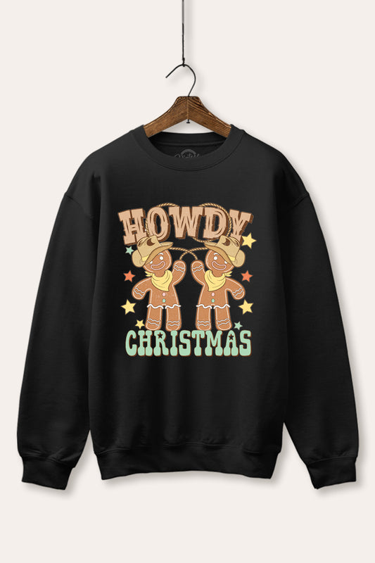 "howdy christmas" gingerbread cowboy fleece sweatshirt