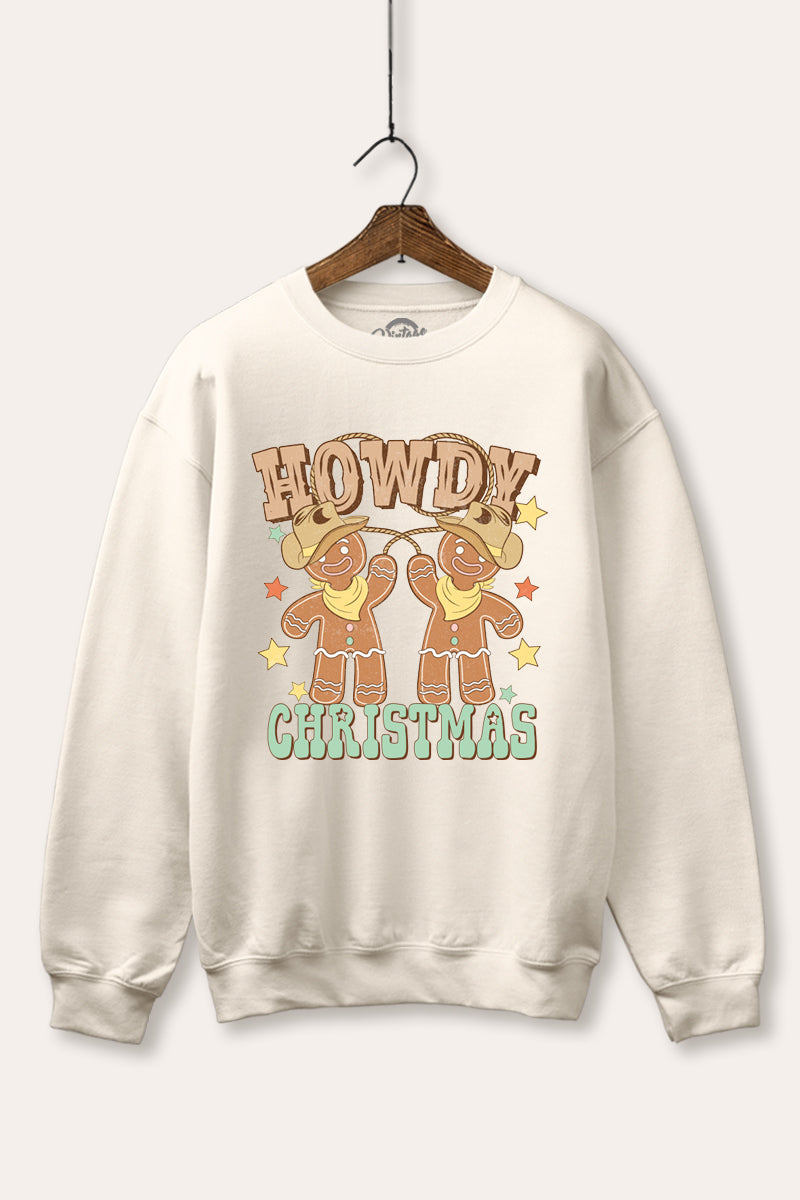 "howdy christmas" gingerbread cowboy fleece sweatshirt