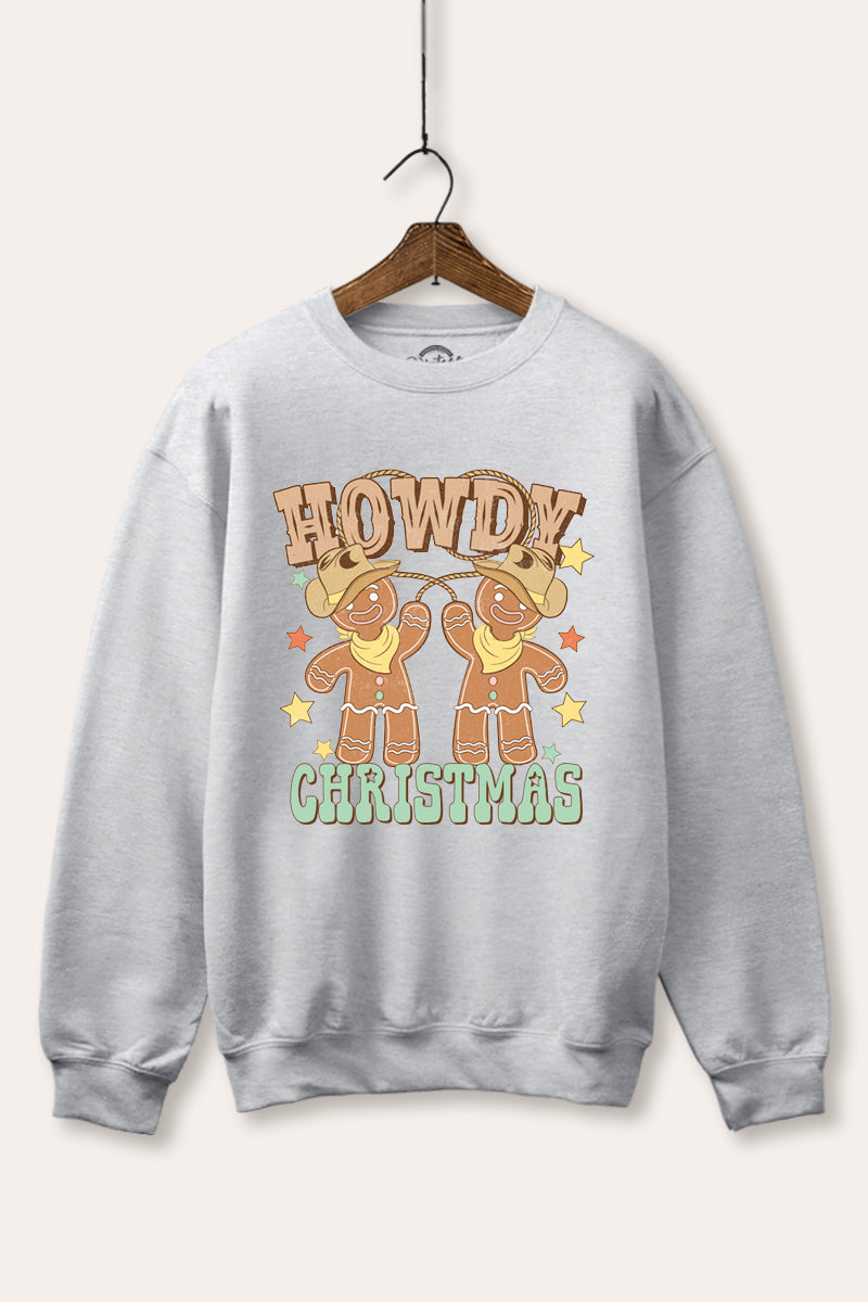 "howdy christmas" gingerbread cowboy fleece sweatshirt