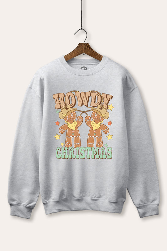 "howdy christmas" gingerbread cowboy fleece sweatshirt