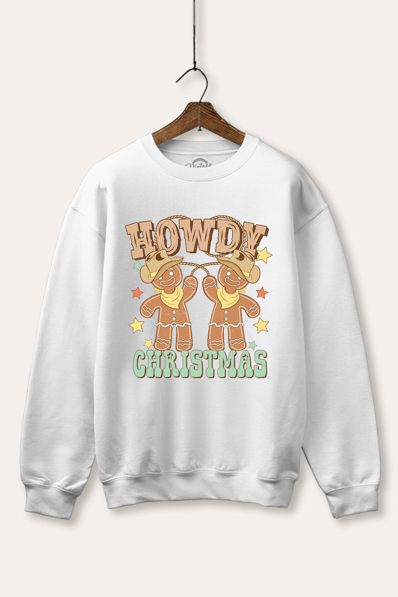 "howdy christmas" gingerbread cowboy fleece sweatshirt