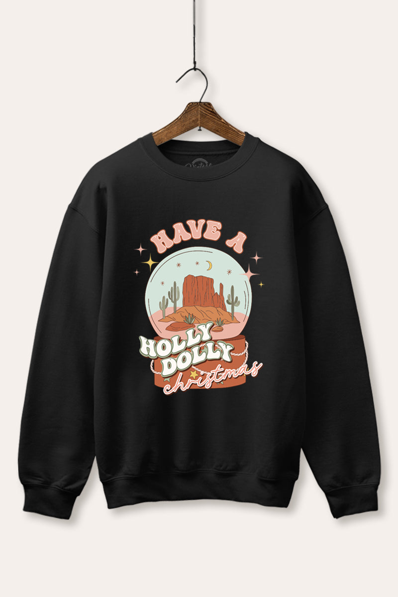 "holly dolly christmas" graphic fleece sweatshirt