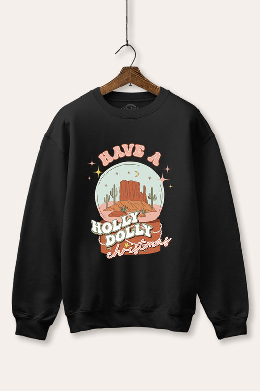 "holly dolly christmas" graphic fleece sweatshirt