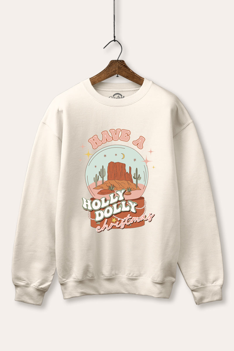 "holly dolly christmas" graphic fleece sweatshirt