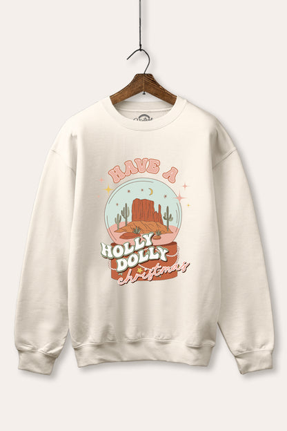 Holly Dolly Christmas Western Graphic Fleece Sweatshirt