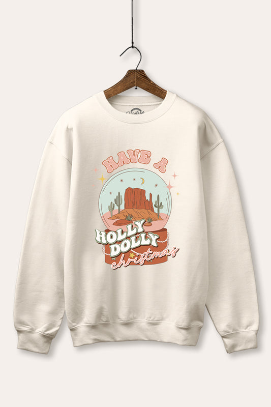 "holly dolly christmas" graphic fleece sweatshirt