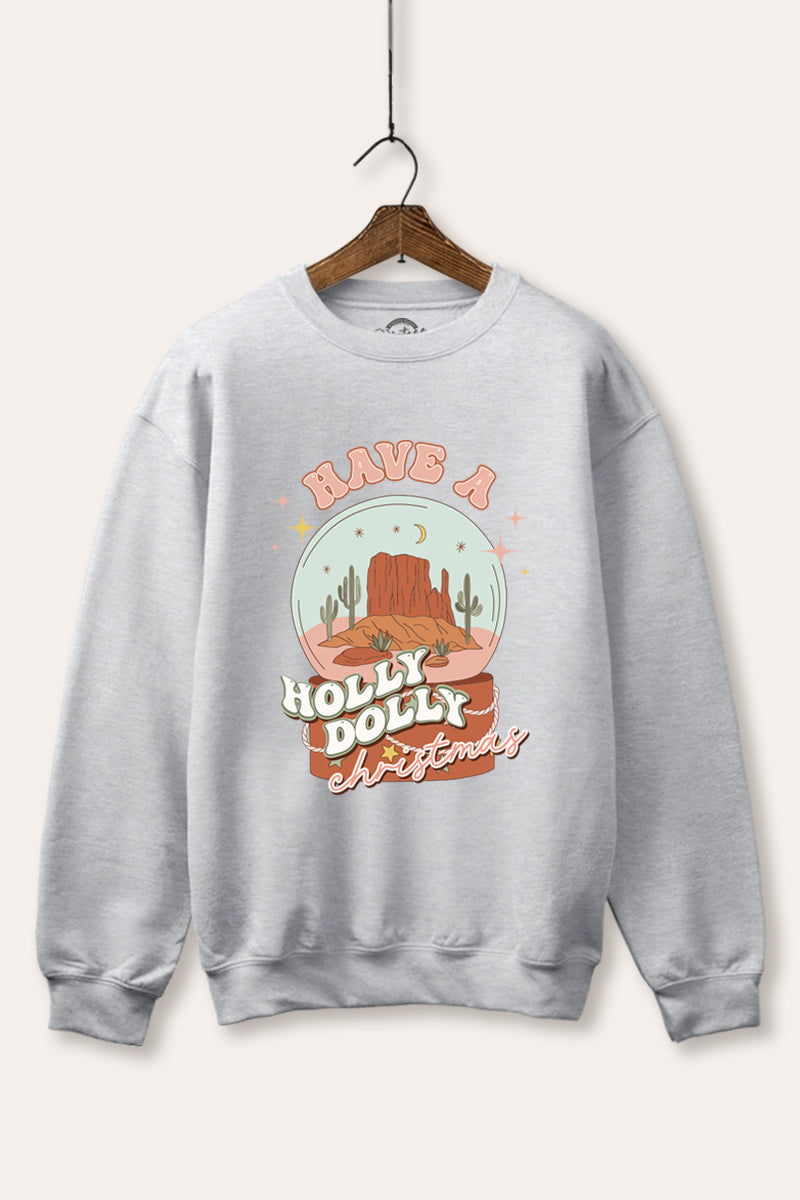 "holly dolly christmas" graphic fleece sweatshirt