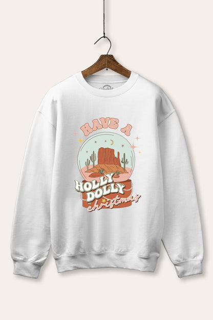 Holly Dolly Christmas Western Graphic Fleece Sweatshirt