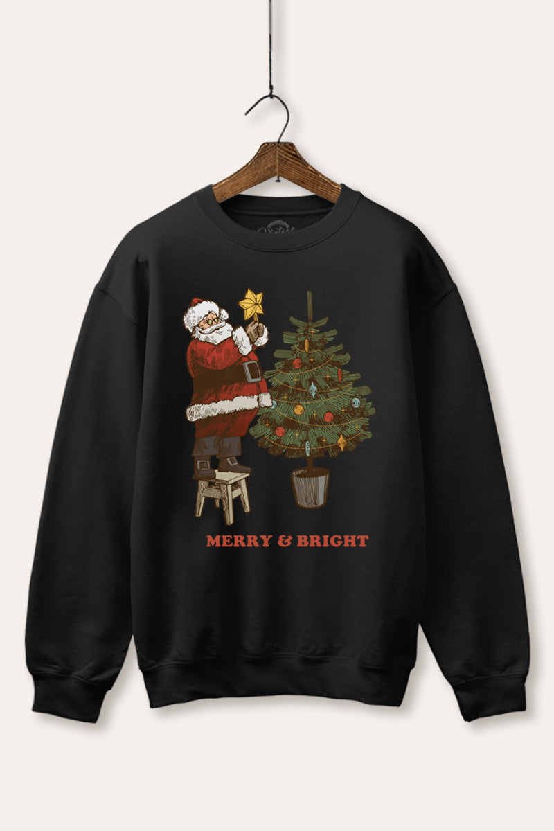 santa decorating christmas tree graphic fleece sweatshirt