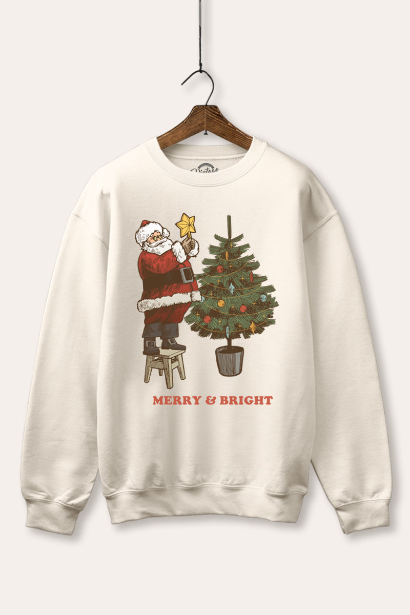 santa decorating christmas tree graphic fleece sweatshirt