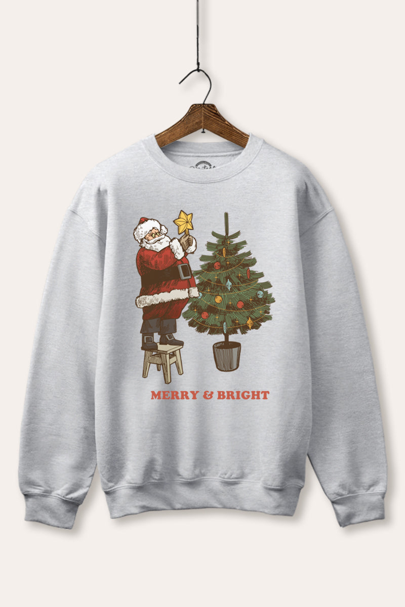 santa decorating christmas tree graphic fleece sweatshirt