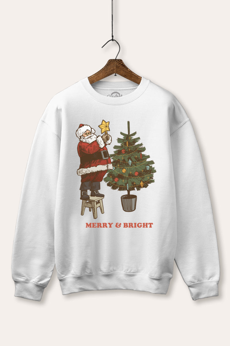 santa decorating christmas tree graphic fleece sweatshirt