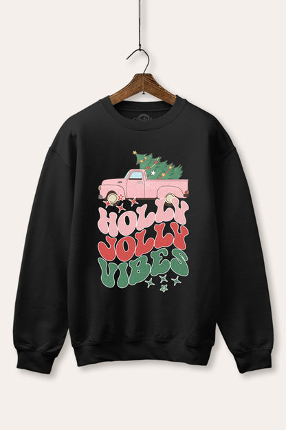 Holly Jolly Vibes Graphic Fleece Sweatshirt