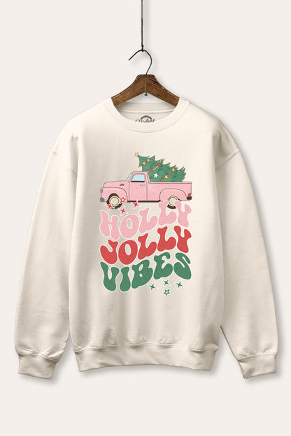 Holly Jolly Vibes Graphic Fleece Sweatshirt