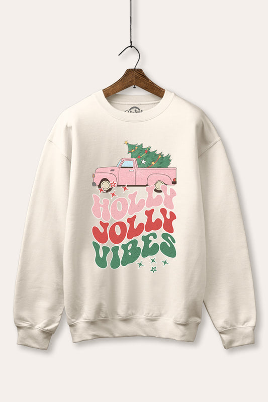 "holly jolly vibes" fleece sweatshirt