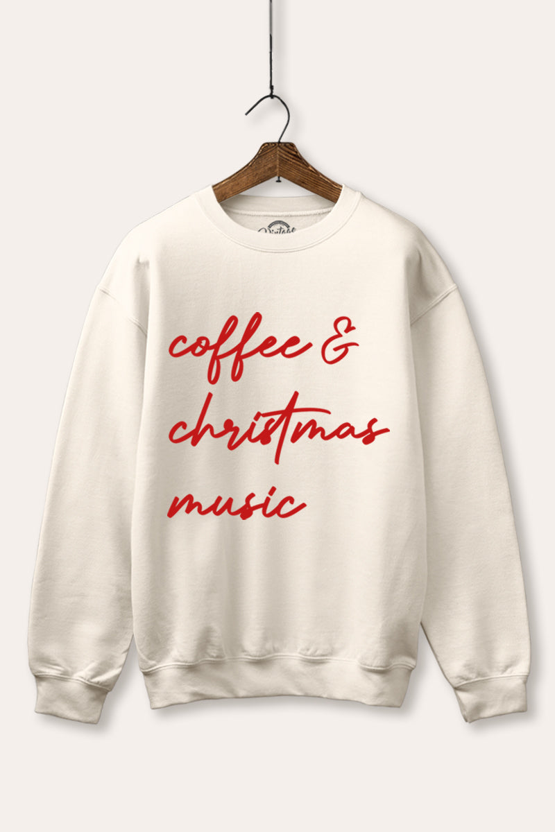 "coffee & christmas music" graphic fleece sweatshirt