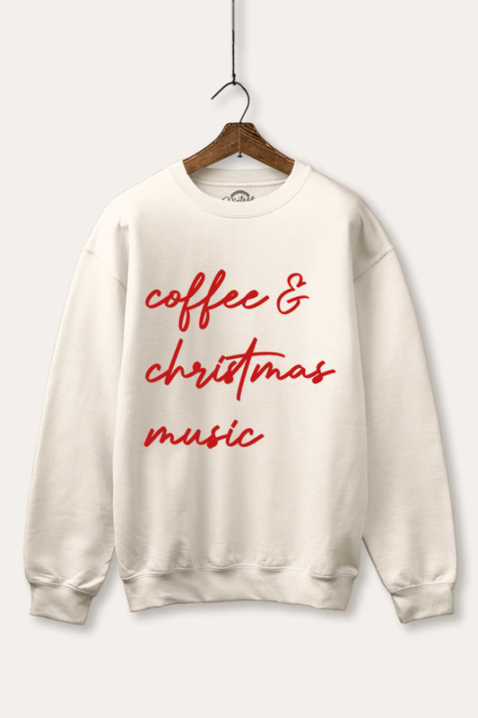 "coffee & christmas music" graphic fleece sweatshirt