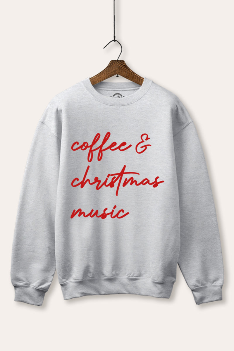 "coffee & christmas music" graphic fleece sweatshirt