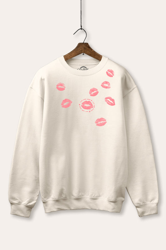 kiss mark lips graphic fleece sweatshirt