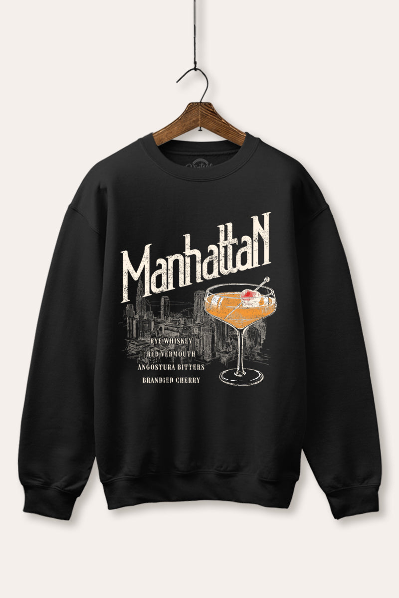manhattan cocktail graphic fleece sweatshirt