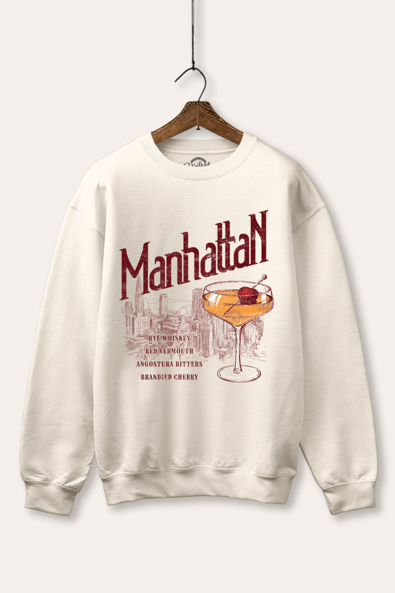 manhattan cocktail graphic fleece sweatshirt