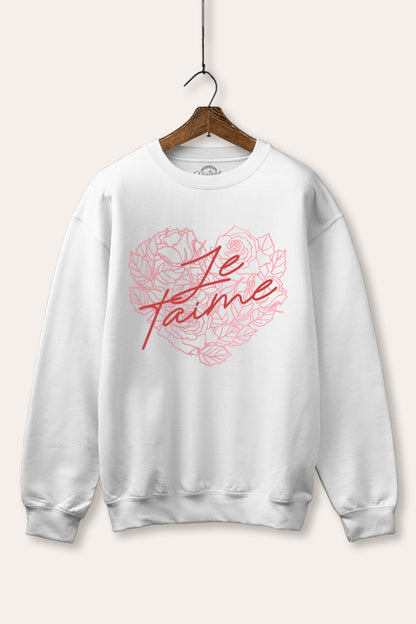 Je T'aime Flower Heart Graphic Fleece Sweatshirt