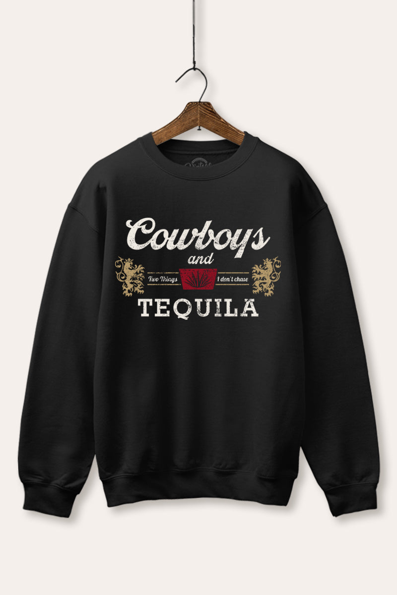 "cowboys & tequila" graphic fleece sweatshirt