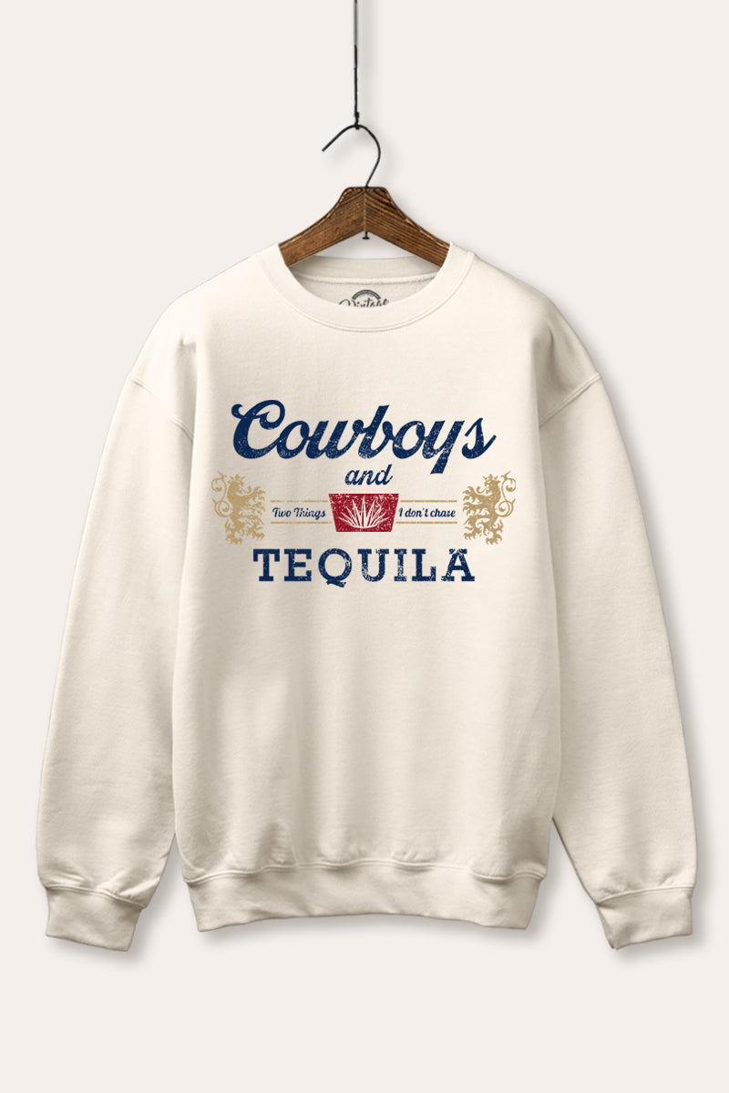 "cowboys & tequila" graphic fleece sweatshirt